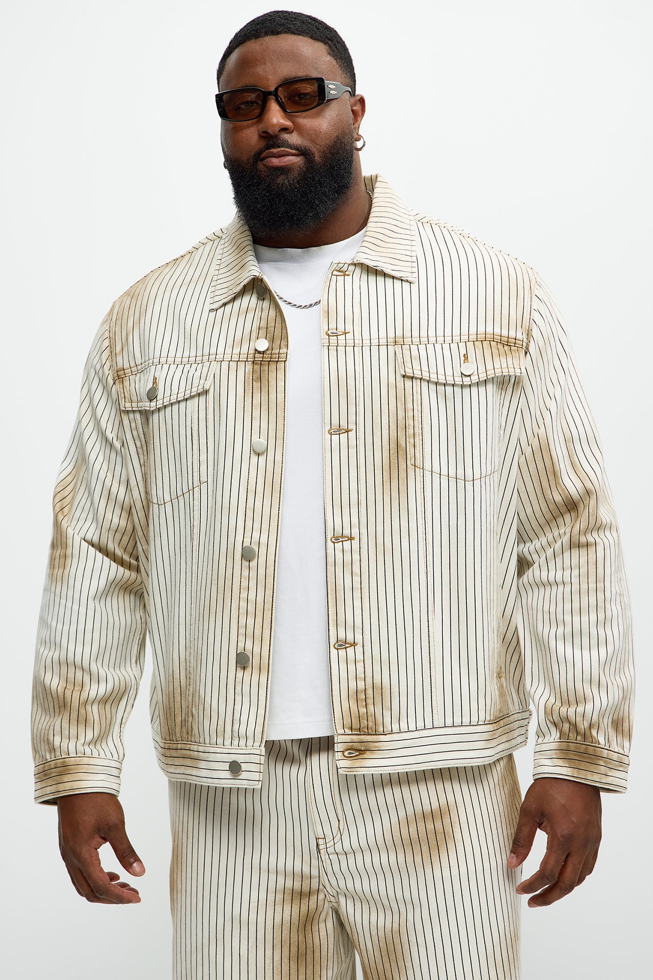 Byron Striped Vintage Trucker Jacket - Cream/combo