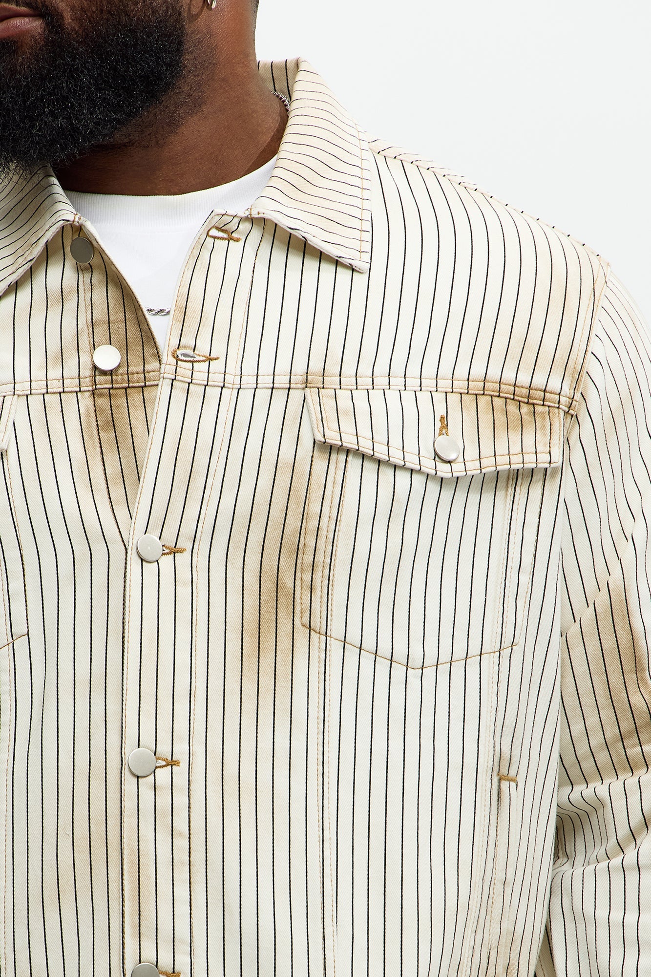 Byron Striped Vintage Trucker Jacket - Cream/combo