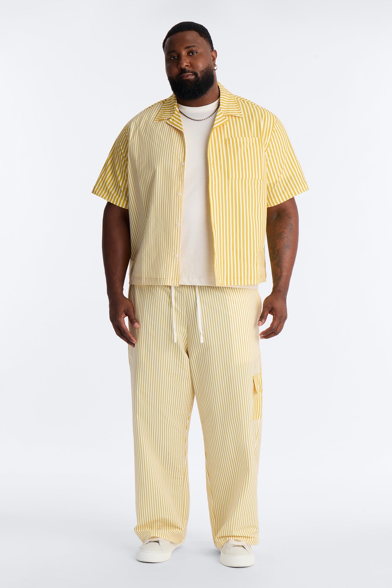 Passion Stripe Seersucker Cuban Button Up Shirt - Yellow