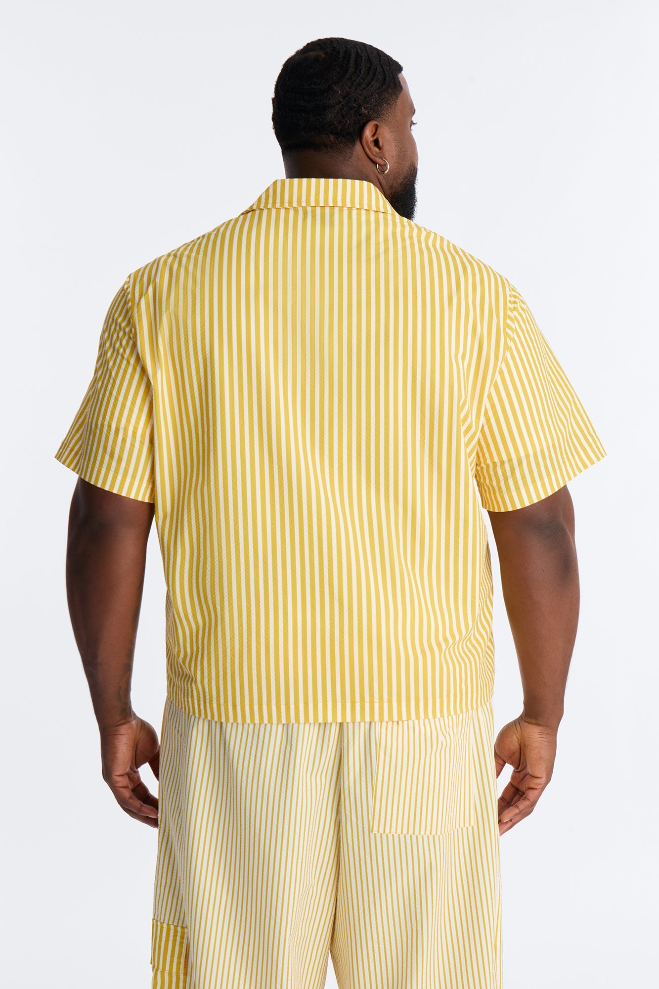 Passion Stripe Seersucker Cuban Button Up Shirt - Yellow