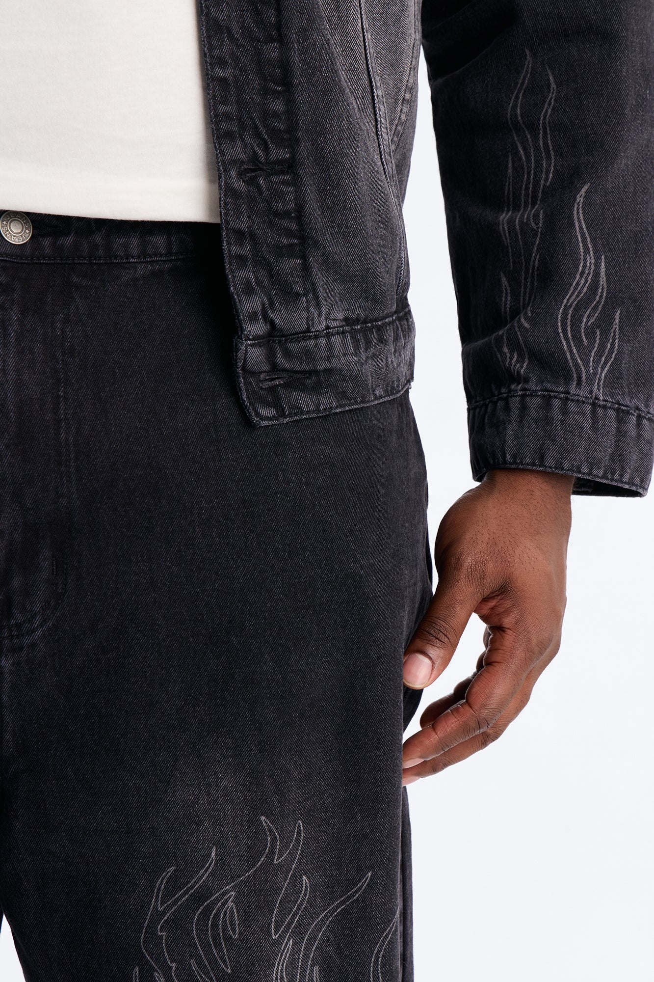 Cropped Hellfire Denim Trucker Jacket - Black Wash