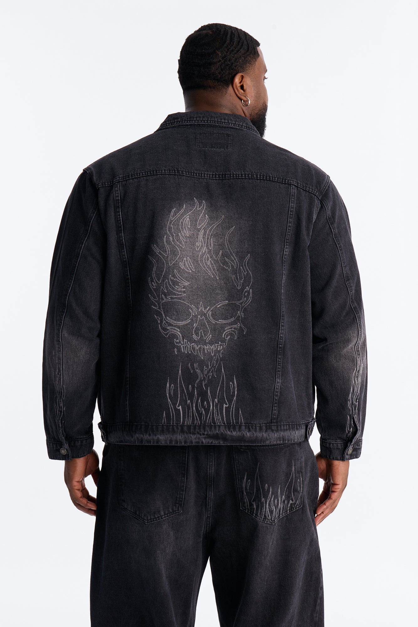 Cropped Hellfire Denim Trucker Jacket - Black Wash
