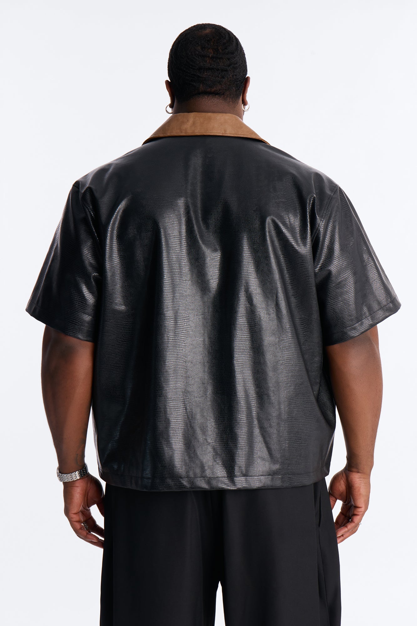 Onyx Cognac Zip Up Shirt - Black