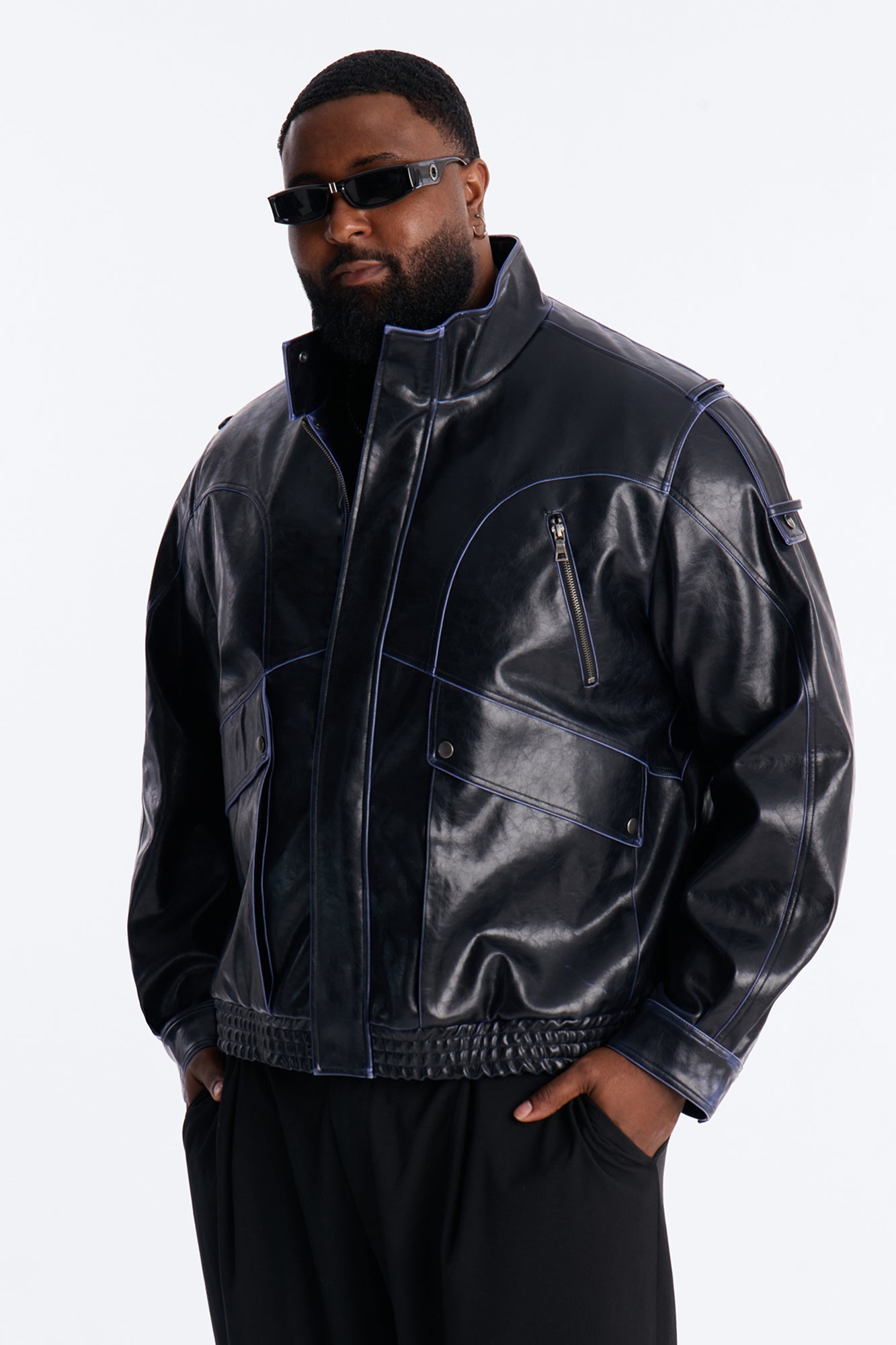 Pressure Reactive Faux Leather Moto Jacket - Black