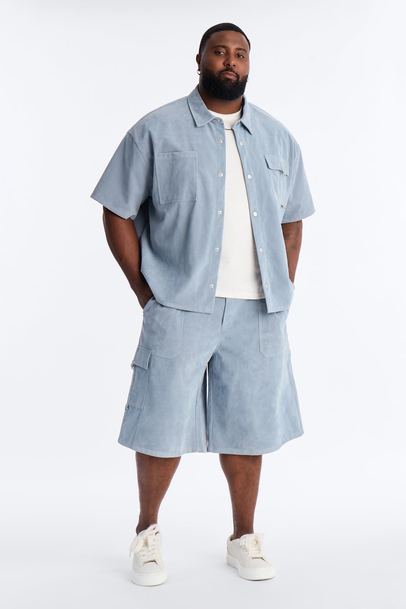 Baggy Freedom Ranch Faux Suede Utility Short - Light Blue