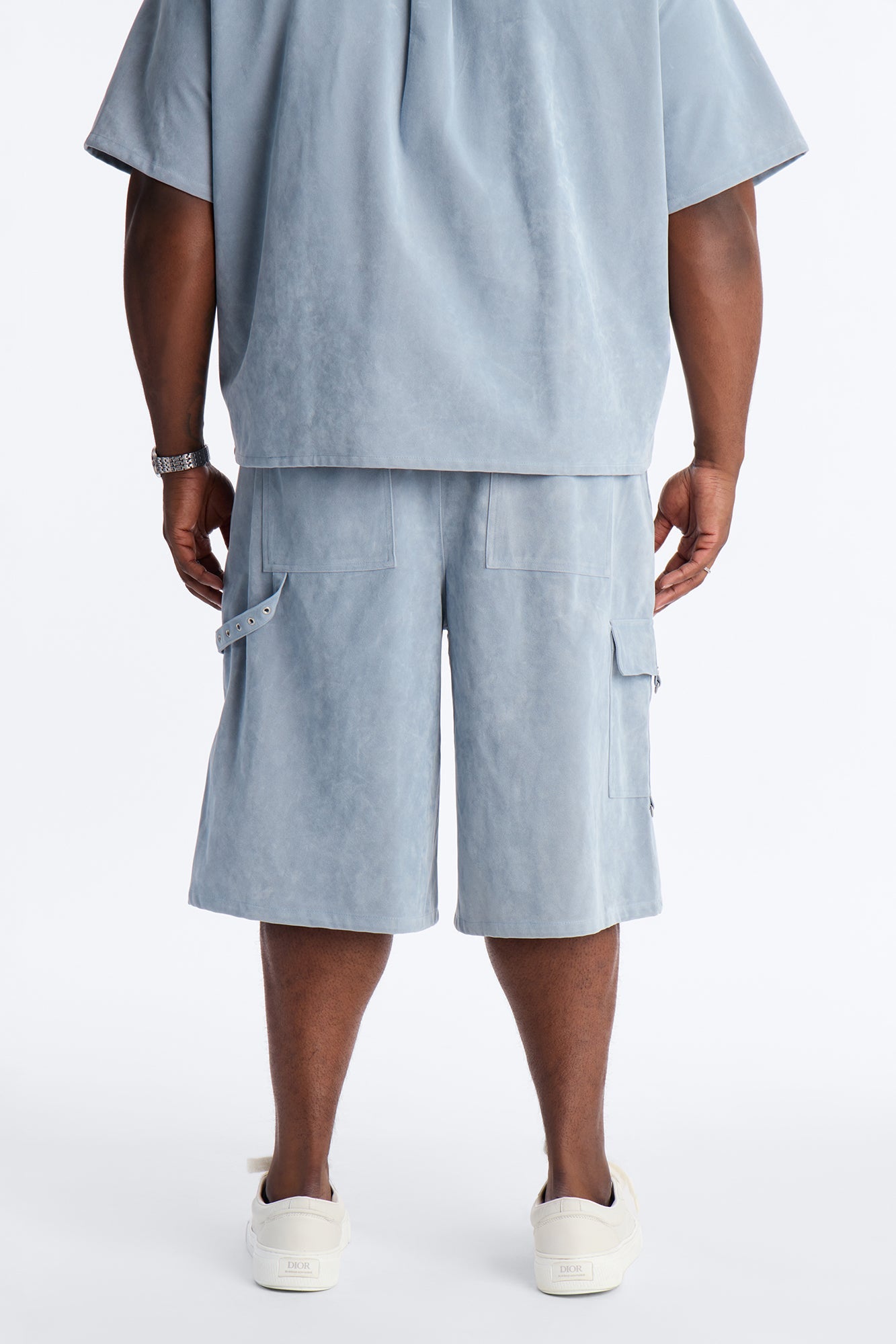Baggy Freedom Ranch Faux Suede Utility Short - Light Blue