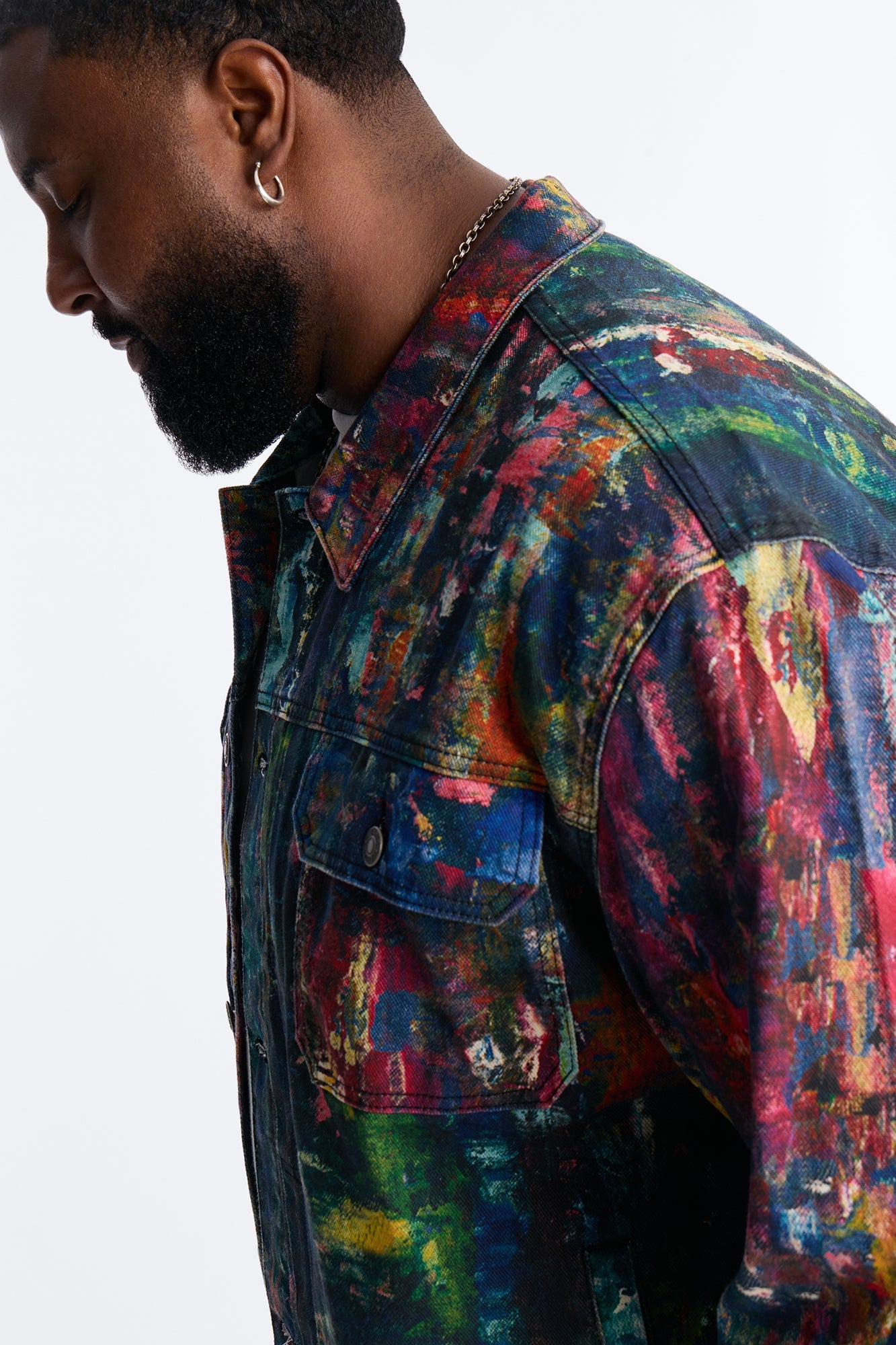 Cropped On The Gogh Painted Wide Work Jacket - Multi Color