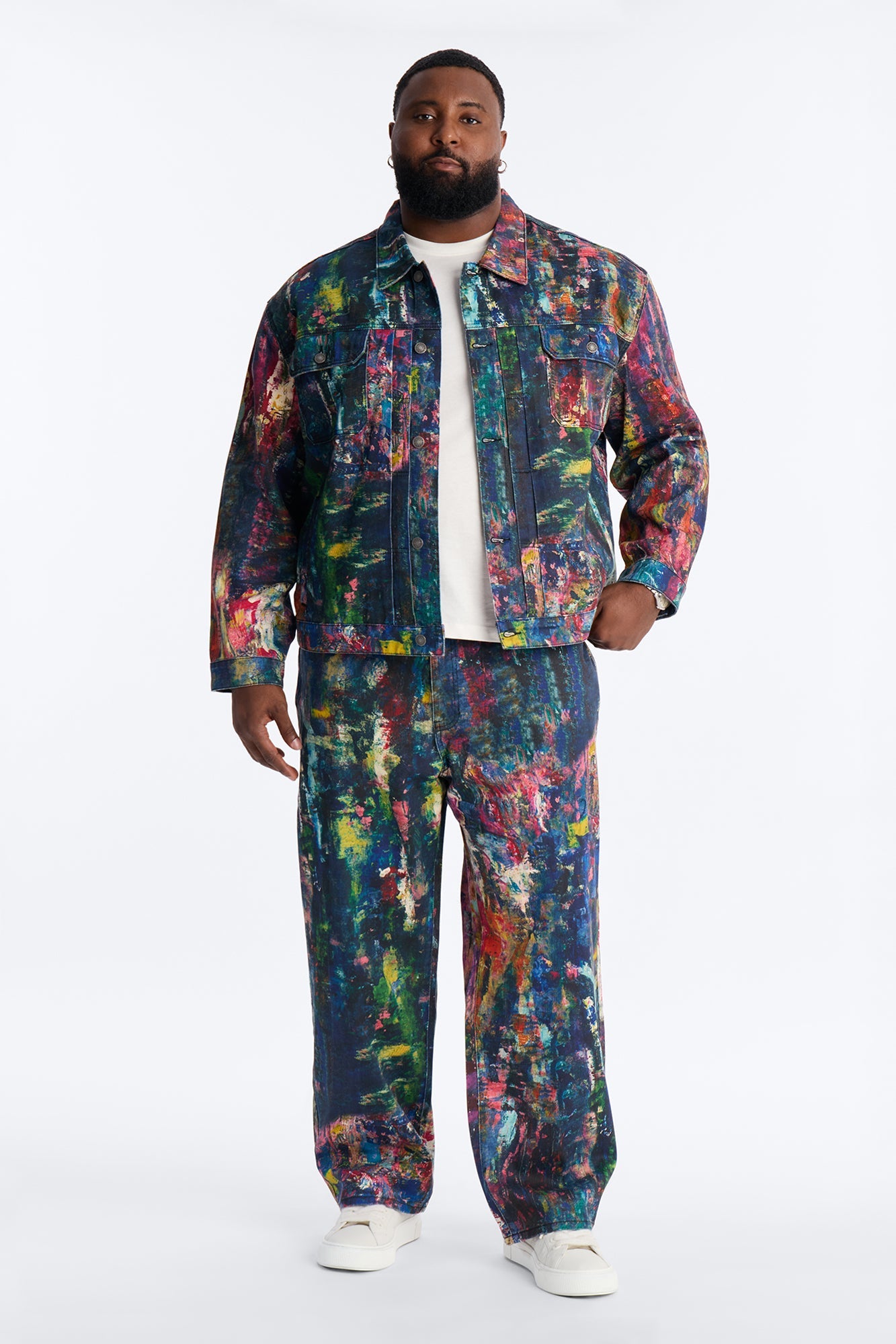 Cropped On The Gogh Painted Wide Work Jacket - Multi Color