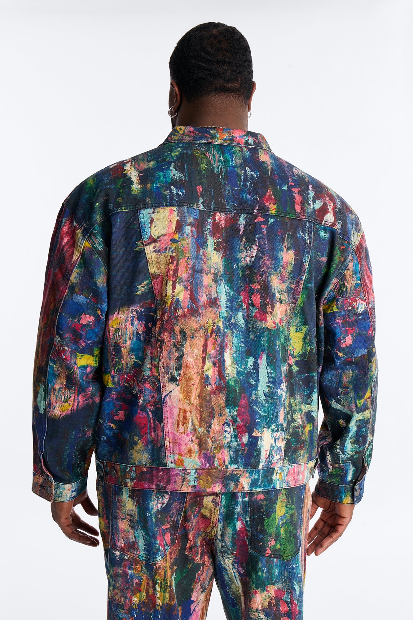 Cropped On The Gogh Painted Wide Work Jacket - Multi Color