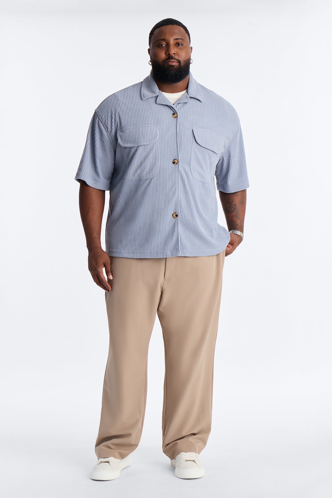 Ultra Oversized Corduroy Button Up Shirt - Light Blue