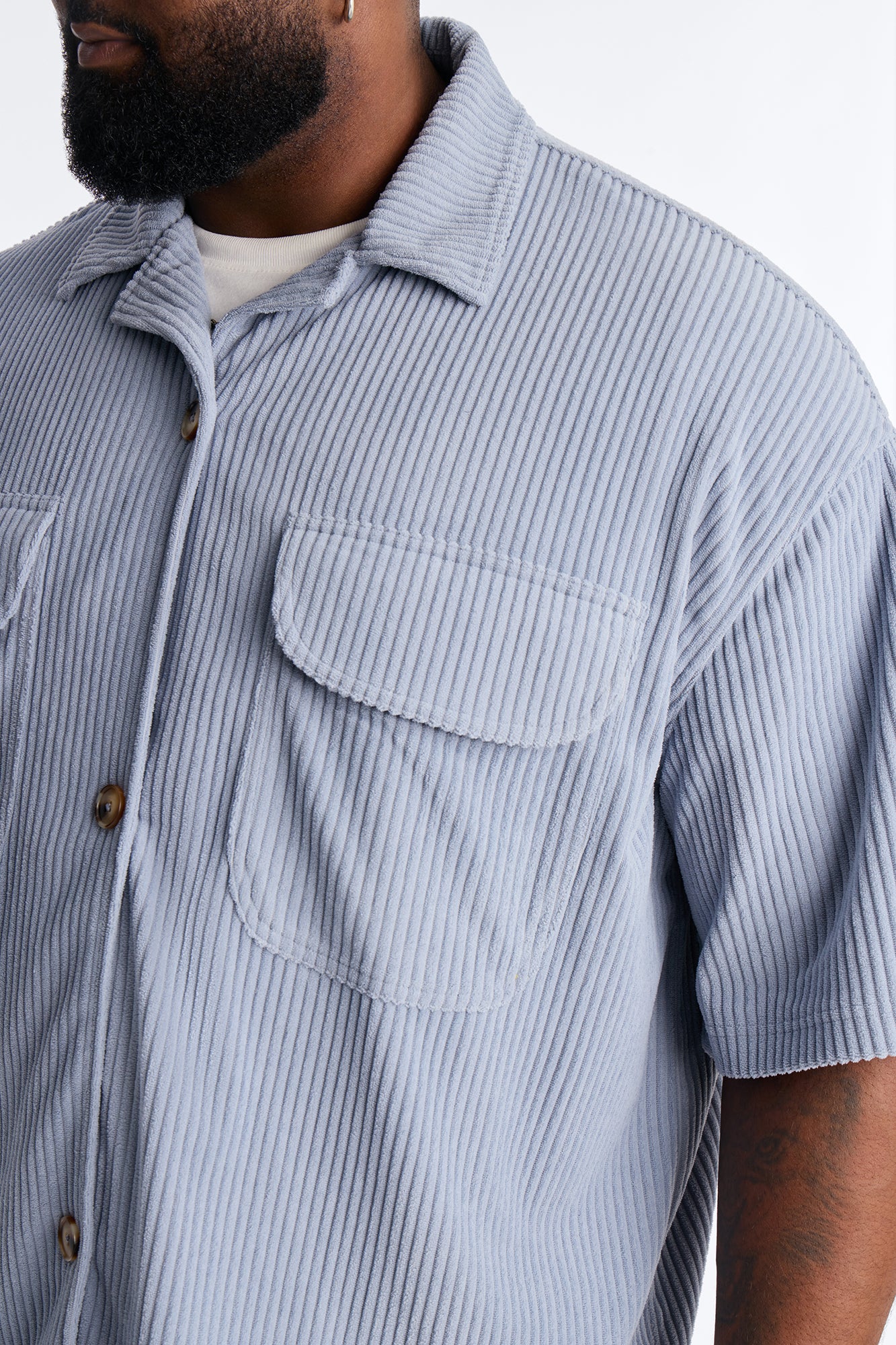 Ultra Oversized Corduroy Button Up Shirt - Light Blue