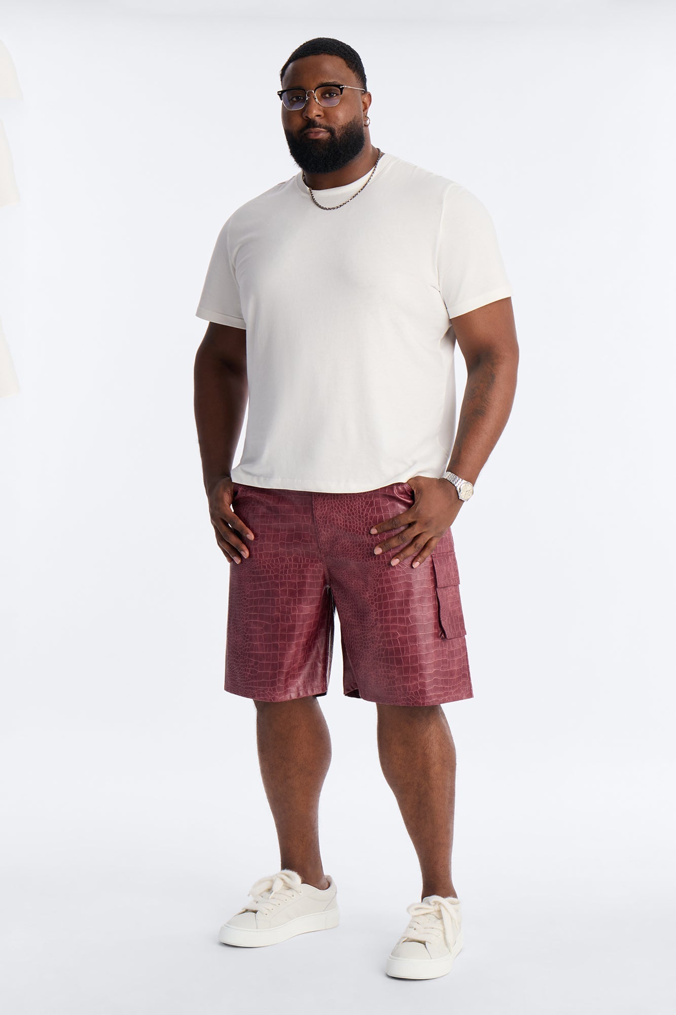 Relaxed Freedom Lane Faux Leather Croc Short - Burgundy