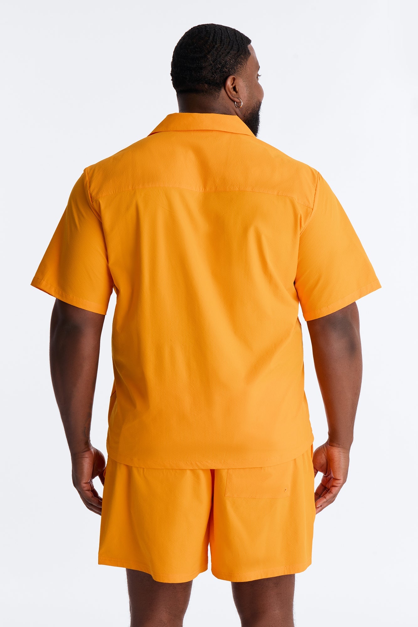 Seersucker Short Sleeve Cuban Collar Shirt - Orange