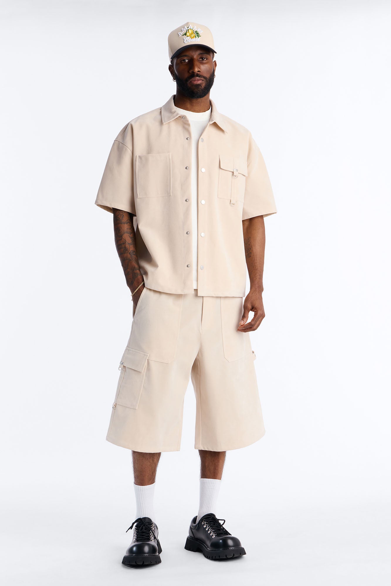 Baggy Freedom Ranch Faux Suede Utility Short - Stone
