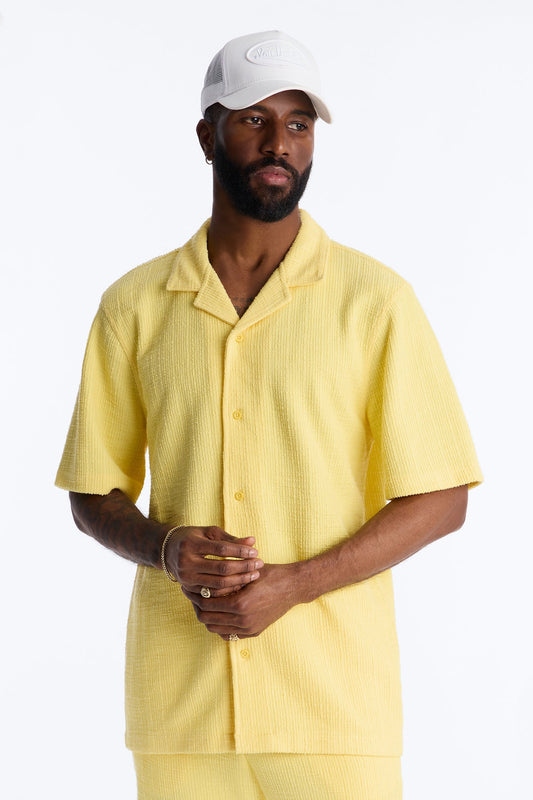 Dean Textured Short Sleeve Button Up Shirt - Butter Yellow