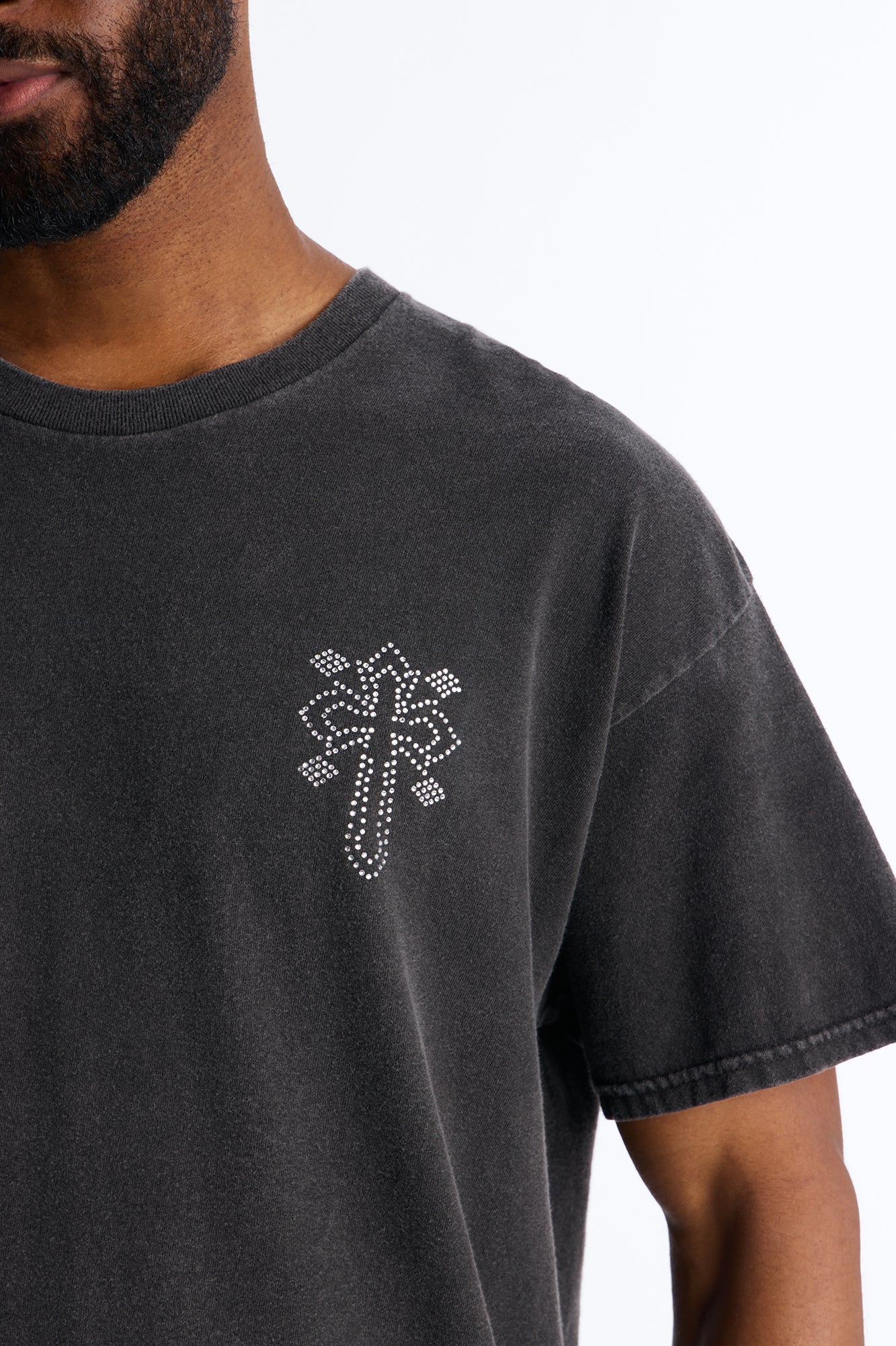 Cross My Heart Rhinestones Oversized Short Sleeve Tee - Black