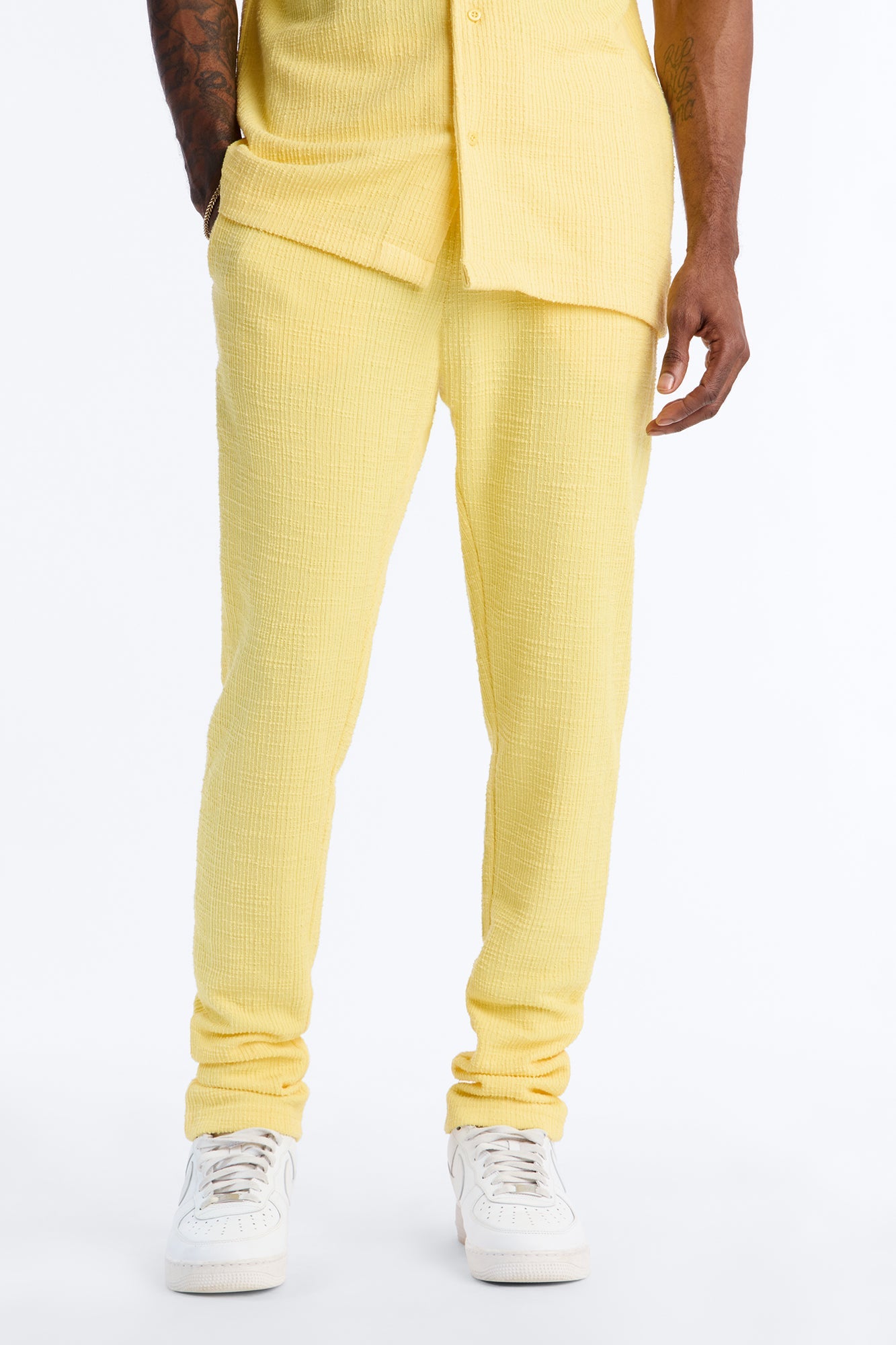 Dean Textured Slim Pants - Butter Yellow
