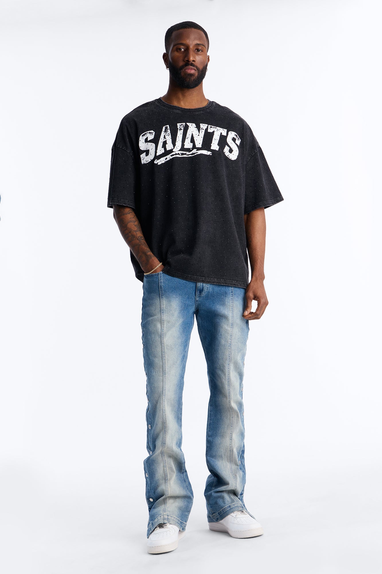 Saints Rhinestone Premium Short Sleeve Tee - Black
