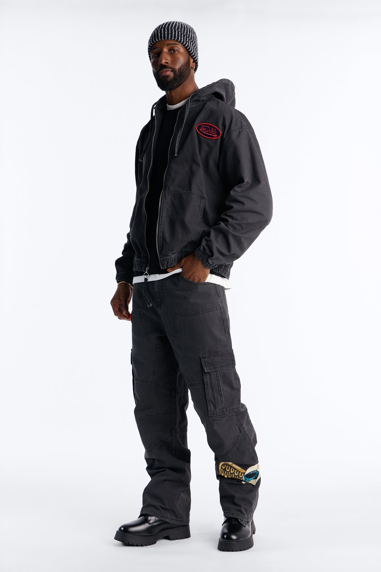 Von Dutch Eyeball Denim Zip Up Hoodie - Black Wash
