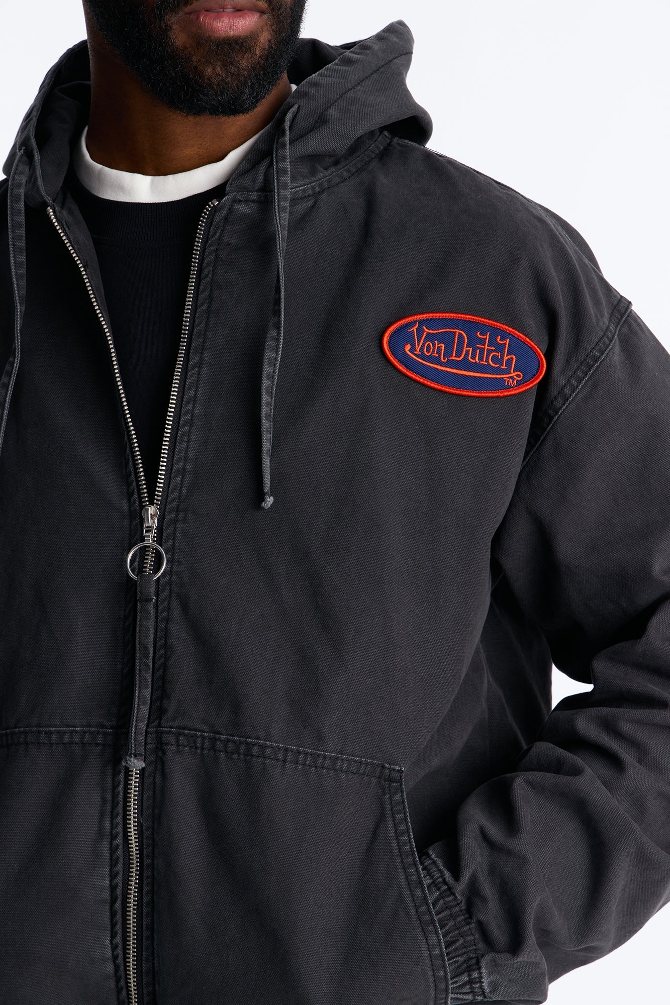 Von Dutch Eyeball Denim Zip Up Hoodie - Black Wash