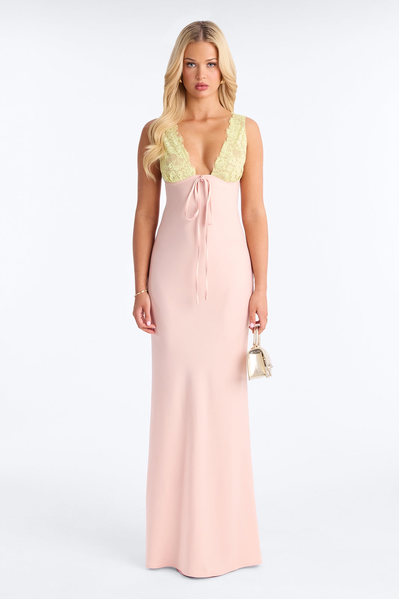 Sweet Satin Lace Trim Maxi Dress - Pink/combo NEWFASHIONEDGE