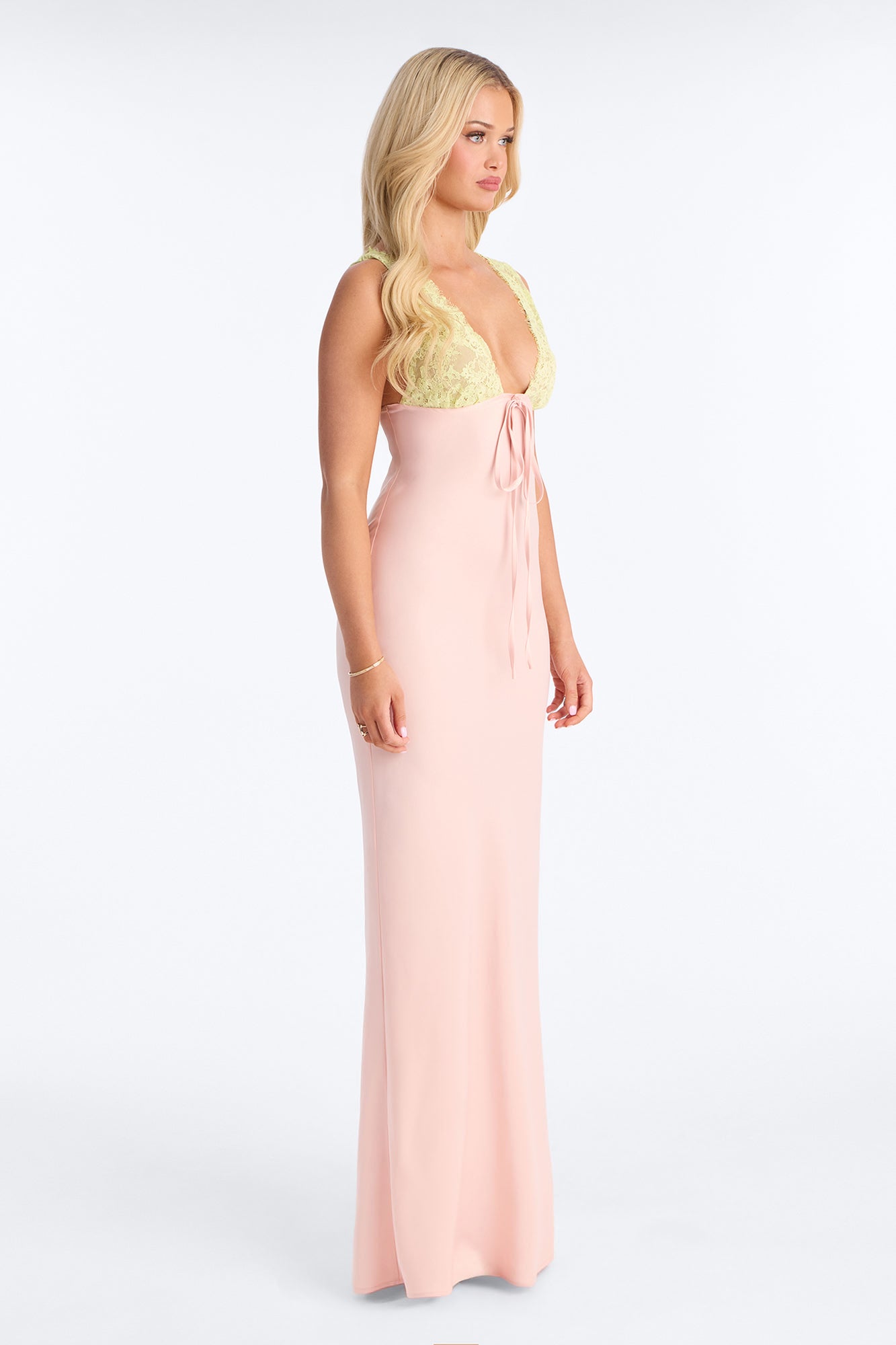 Sweet Satin Lace Trim Maxi Dress - Pink/combo NEWFASHIONEDGE