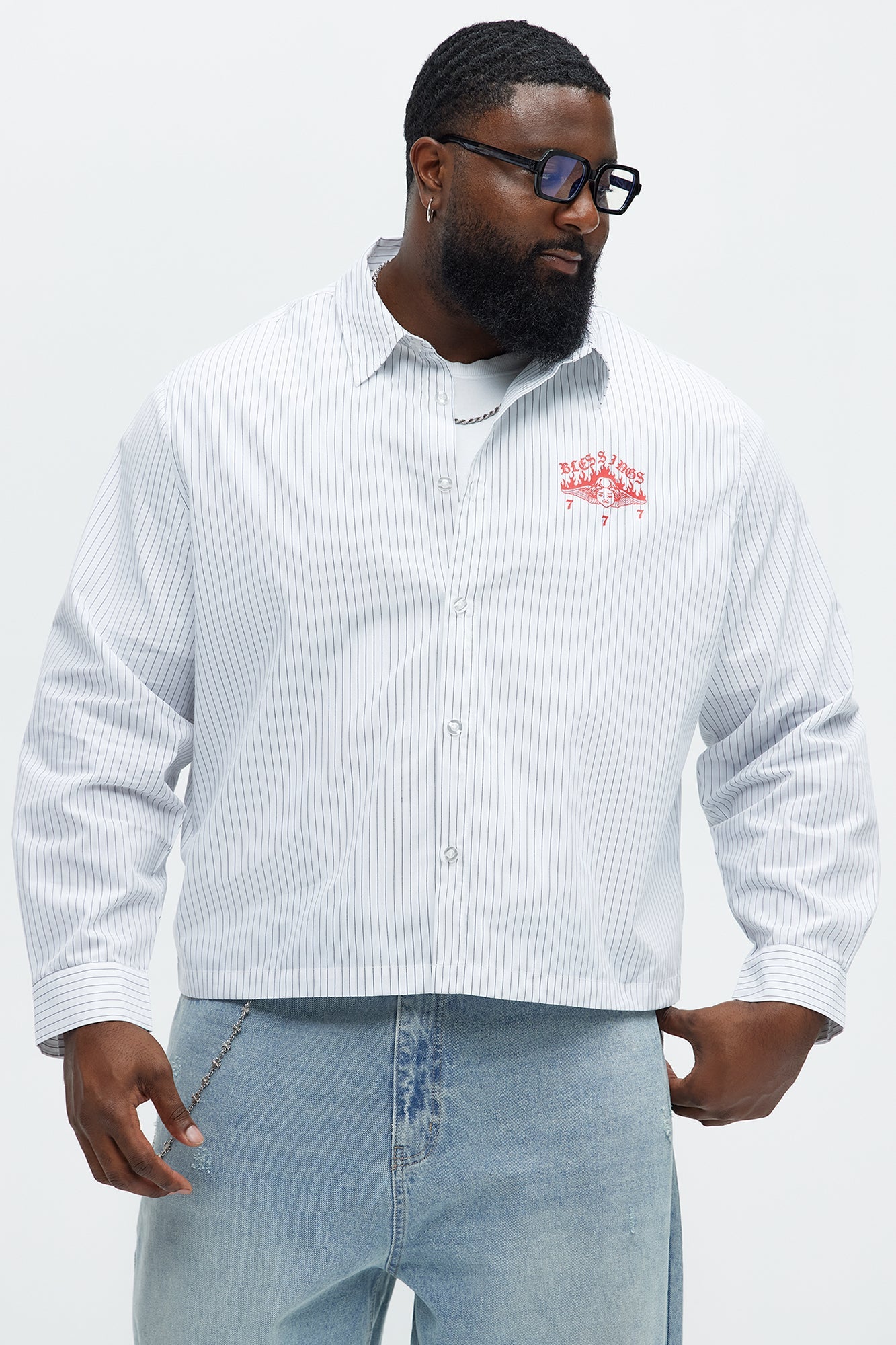 Cropped Saints And Sinners Long Sleeve Button Up - White
