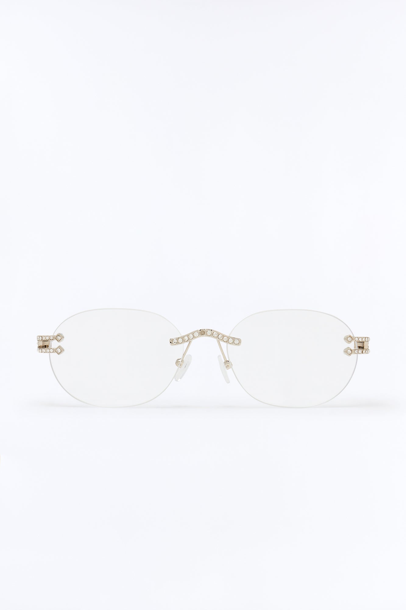 Embellished Round Frameless Metal Sunglasses - Silver
