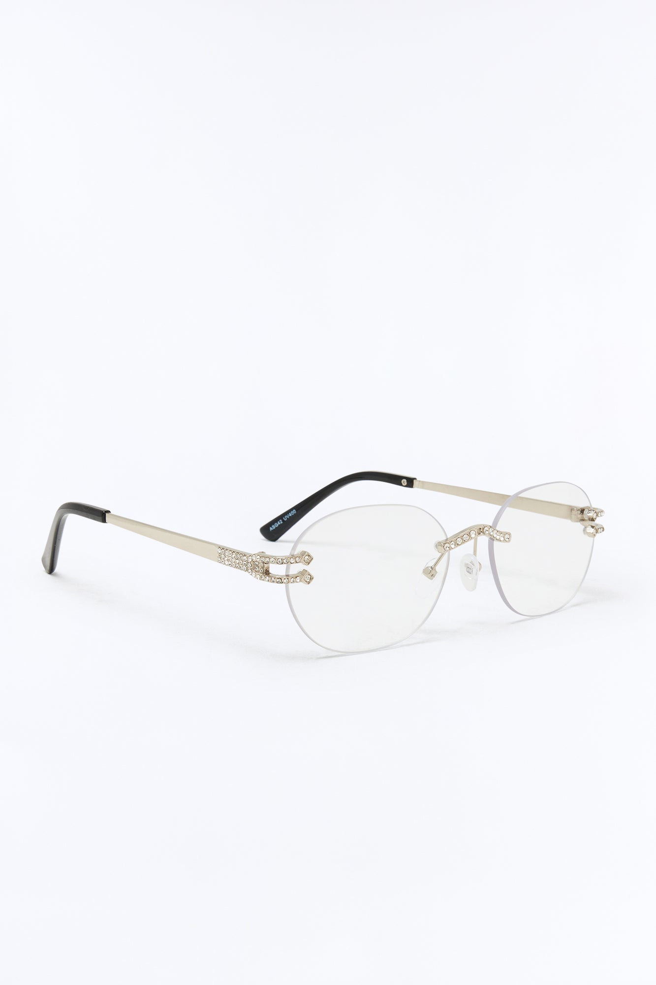 Embellished Round Frameless Metal Sunglasses - Silver