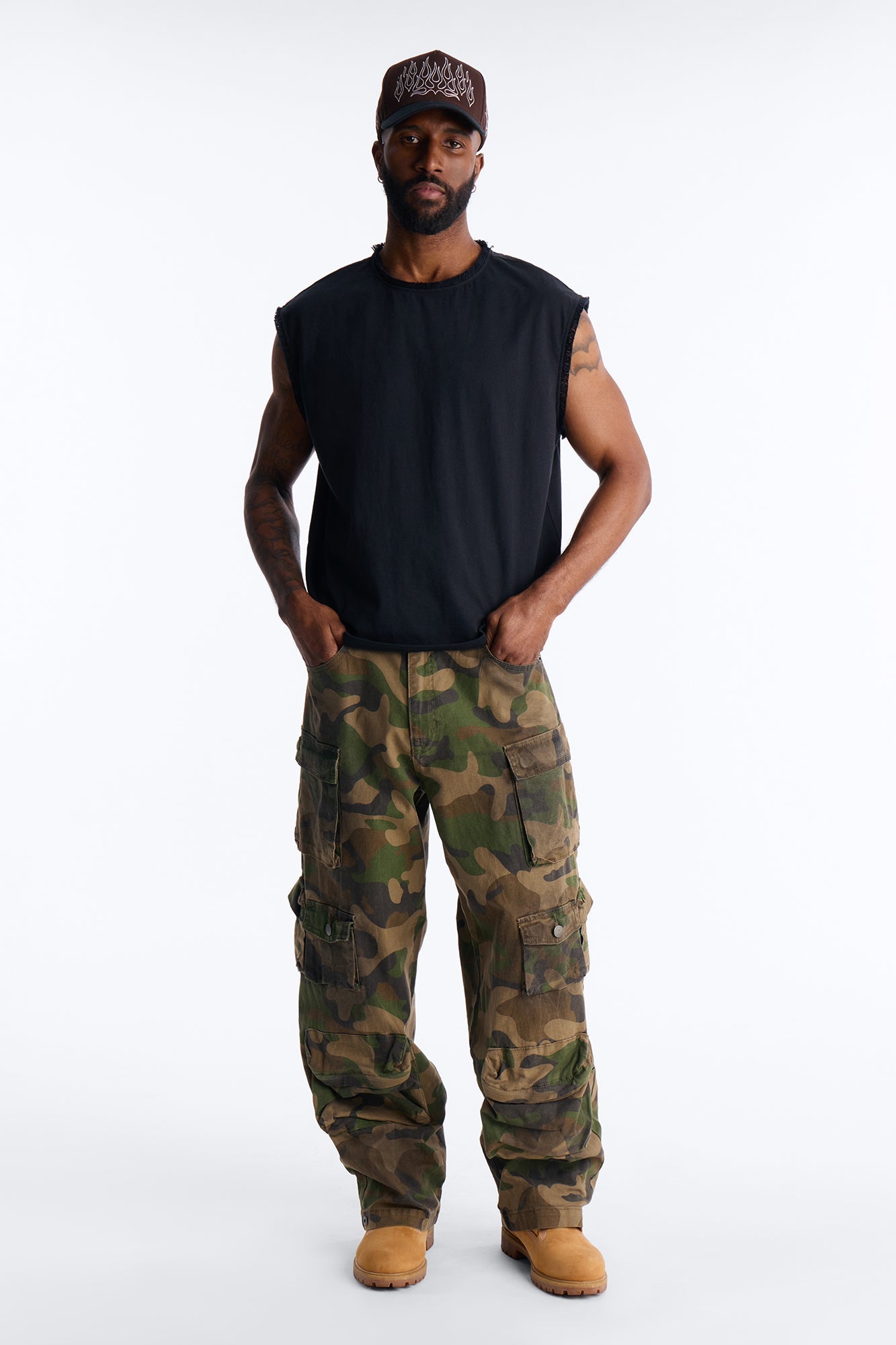 Relaxed Raw Edge Muscle Tee - Black