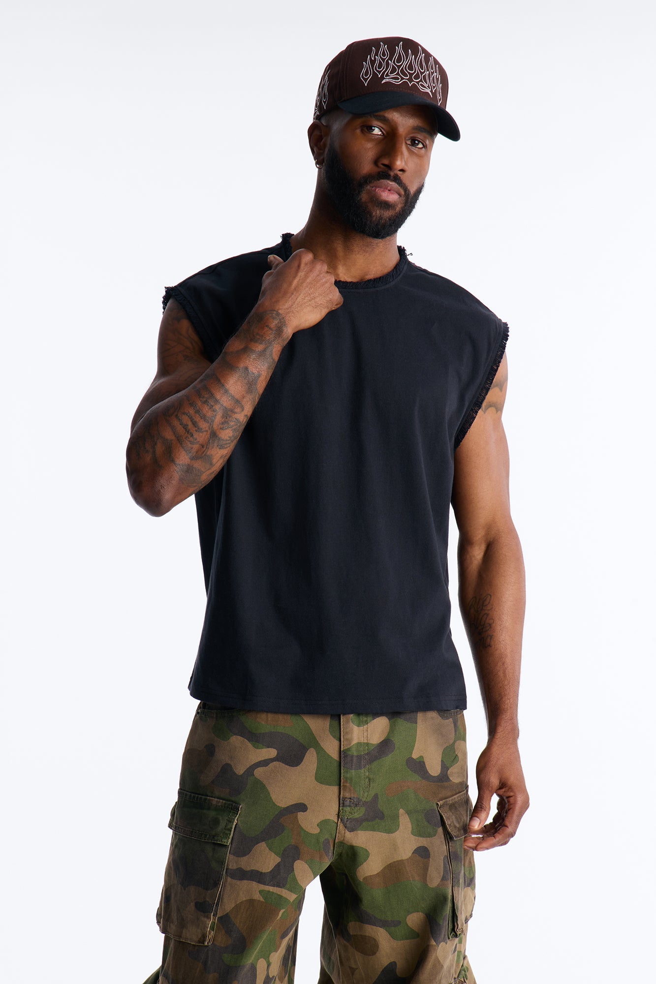 Relaxed Raw Edge Muscle Tee - Black