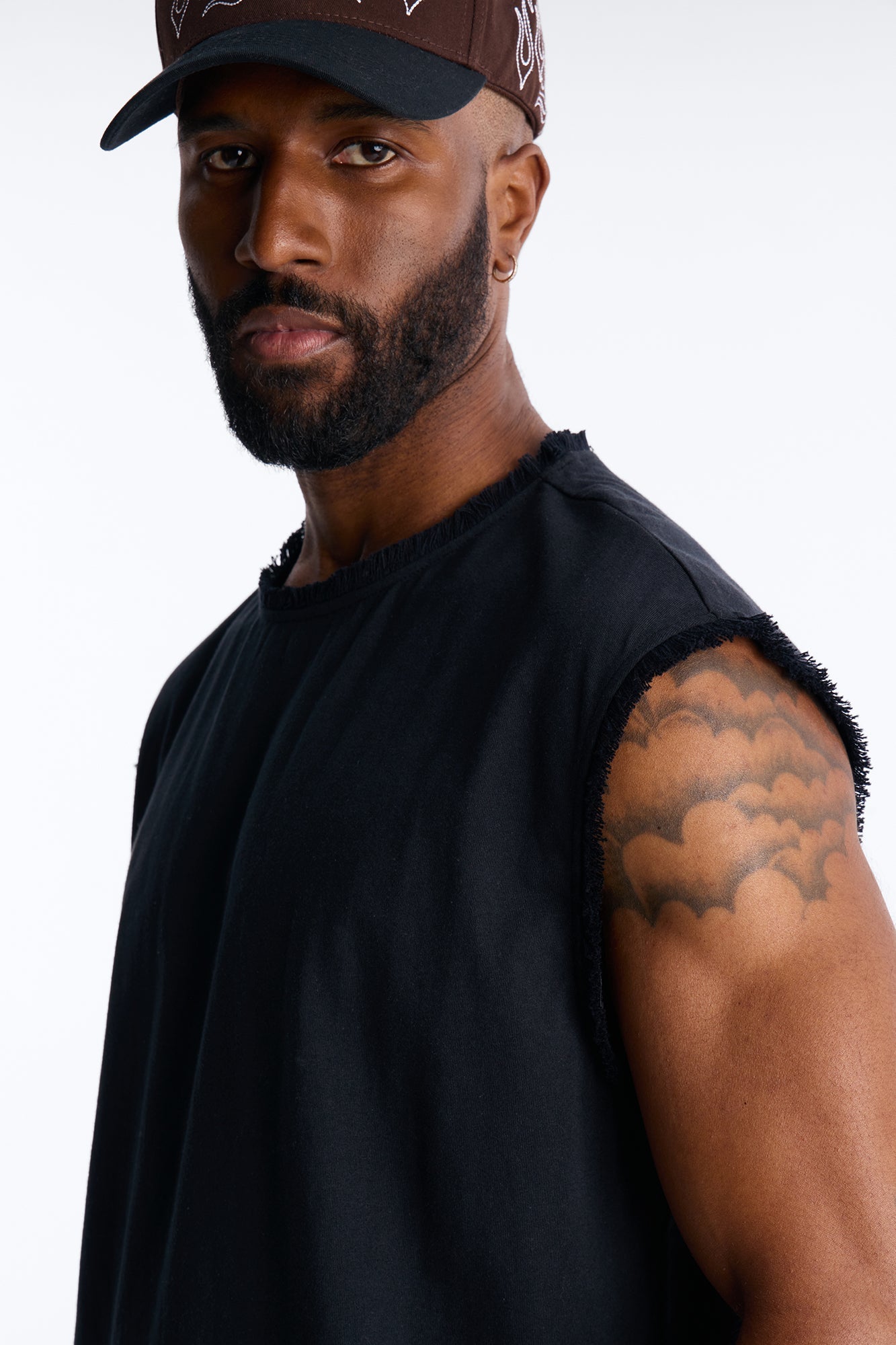 Relaxed Raw Edge Muscle Tee - Black