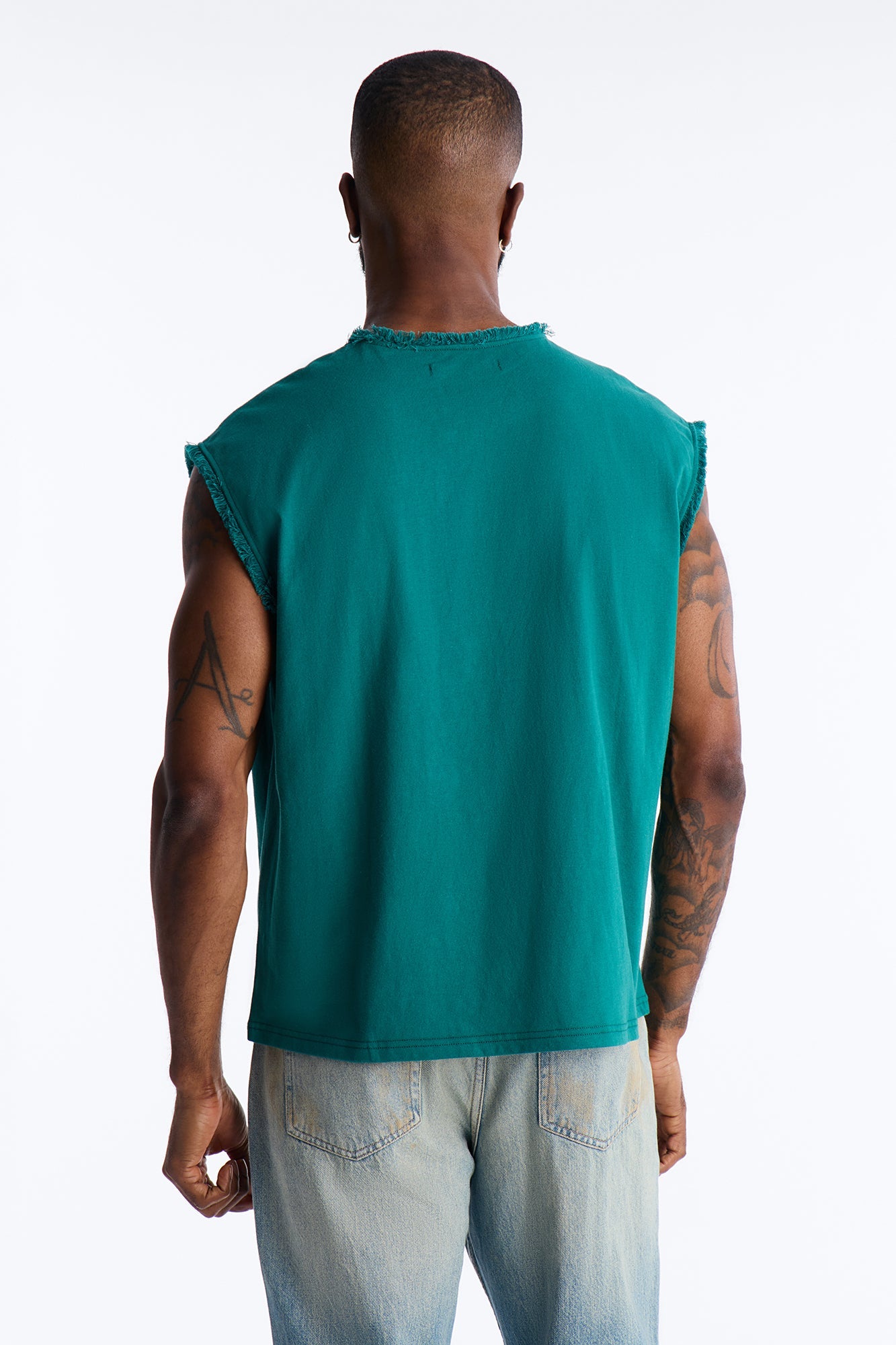 Relaxed Raw Edge Muscle Tee - Hunter Green