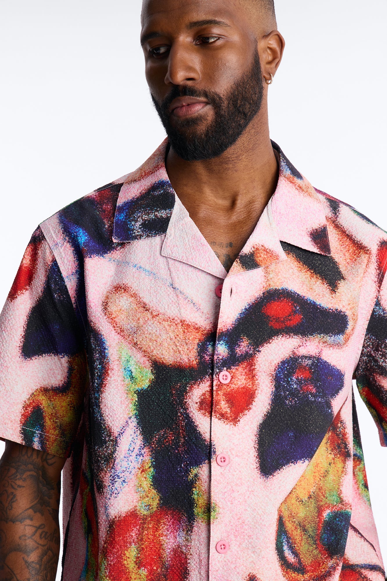 Relaxed Euphoric Blur Seersucker Cuban Button Up Shirt - Multi Color