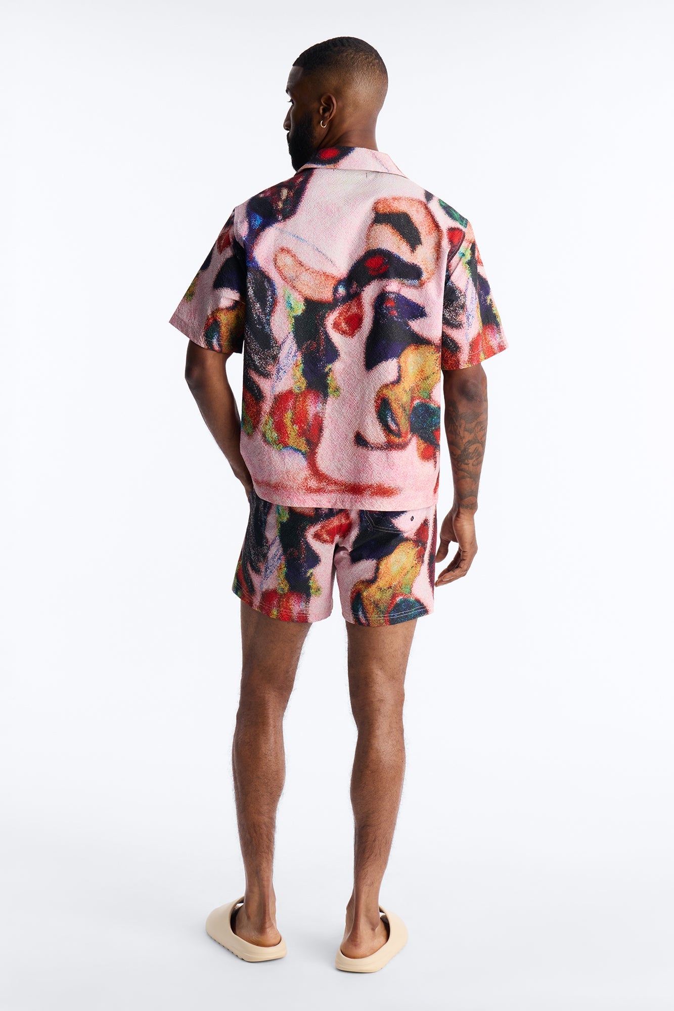 Relaxed Euphoric Blur Seersucker Cuban Button Up Shirt - Multi Color