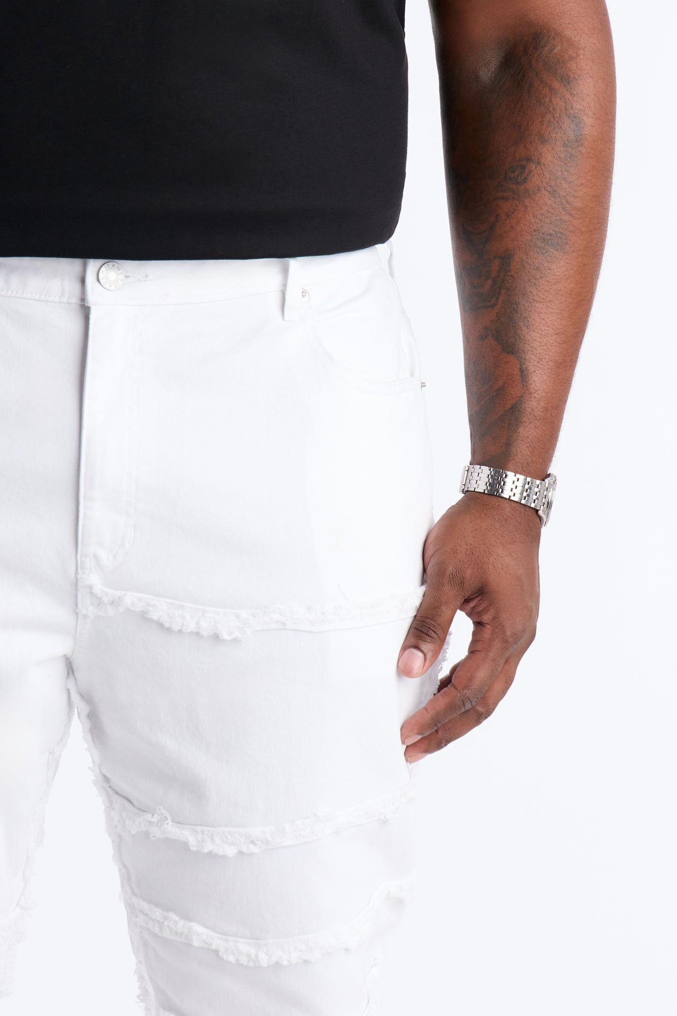 Stacked Skinny Flare Fray It Up Jean - White