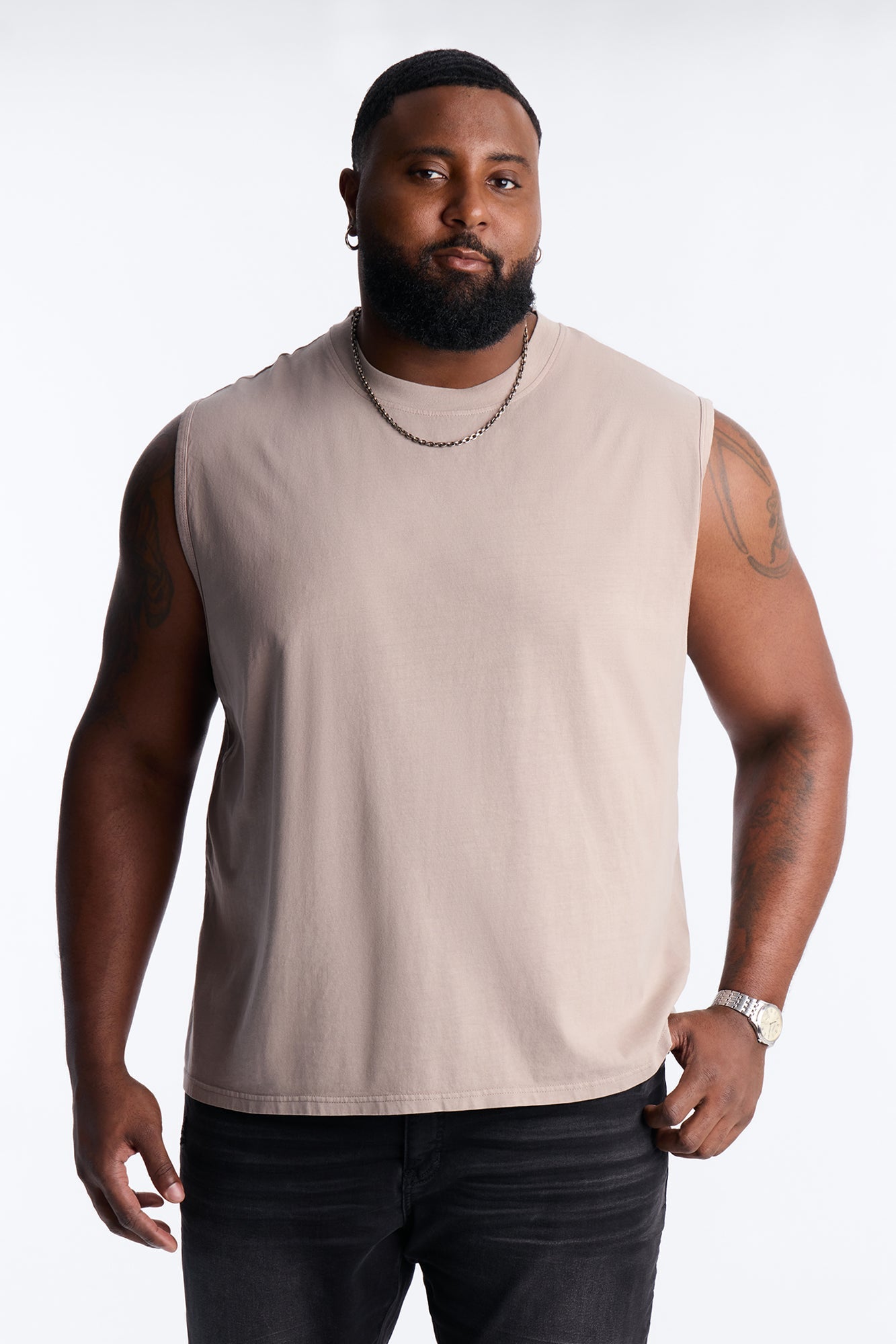Cropped Muscle Tee - Taupe