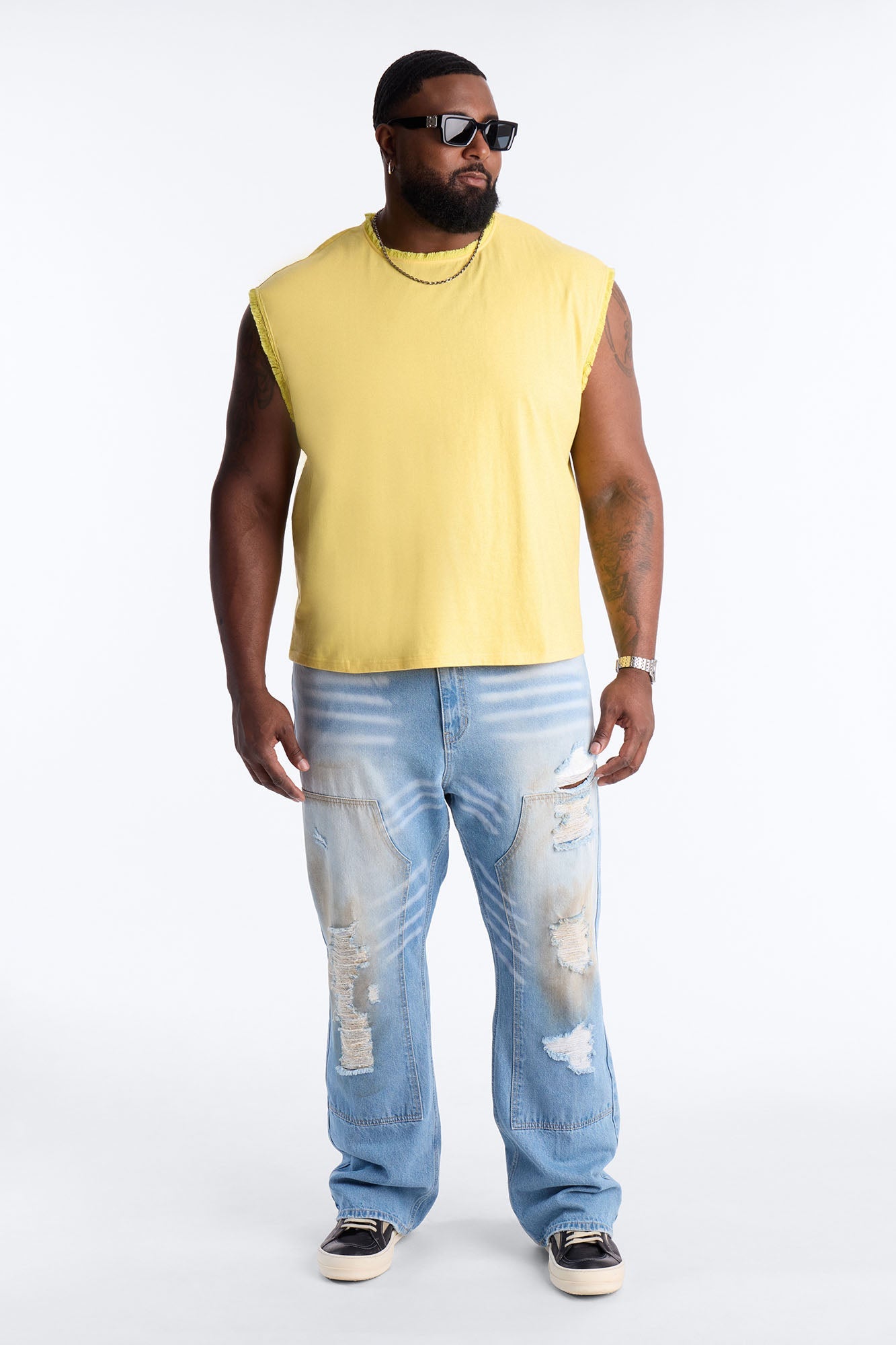 Relaxed Raw Edge Muscle Tee - Yellow