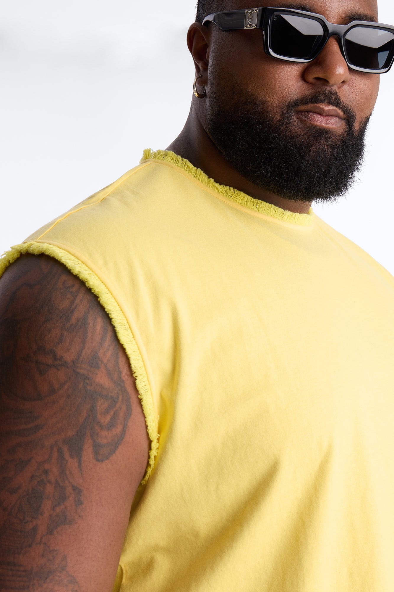 Relaxed Raw Edge Muscle Tee - Yellow