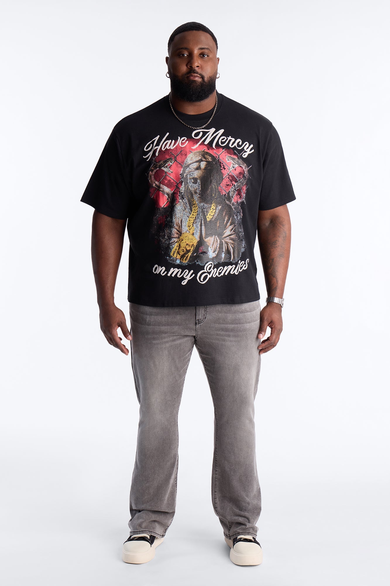 Have Mercy Glitter Print Short Sleeve Tee - Black