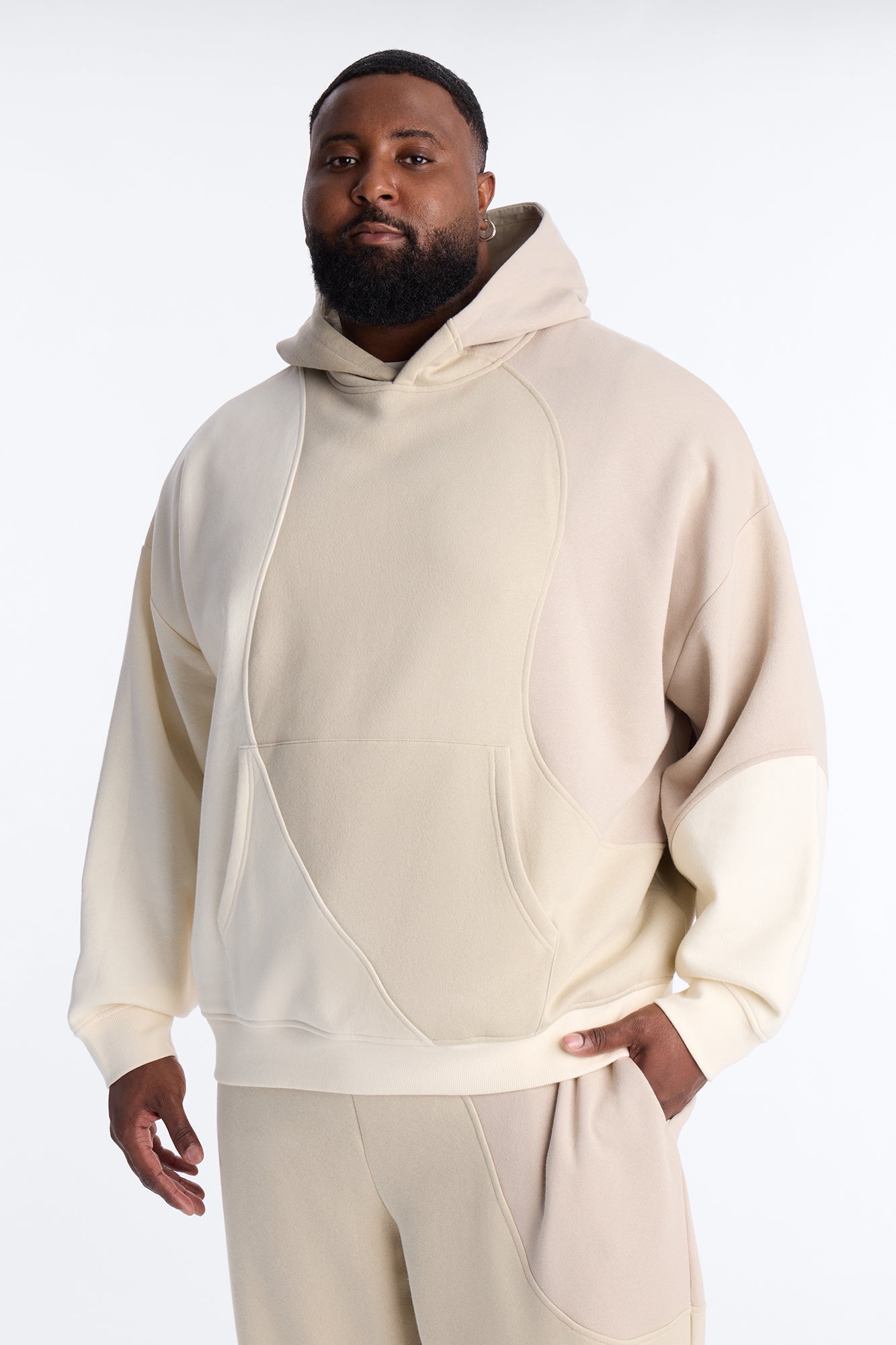 Oversized Neapolitan Paneled Hoodie - Taupe