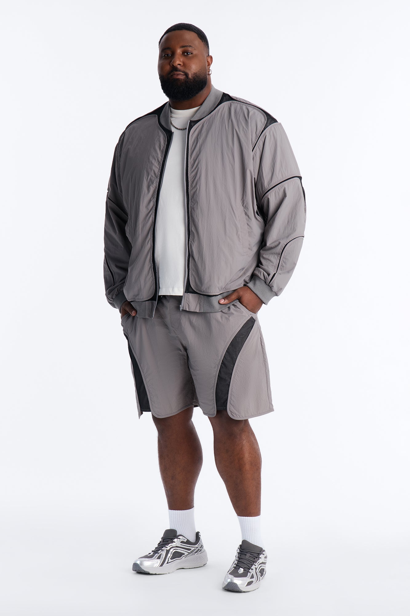 Courtside Mesh Paneled Bomber Jacket - Charcoal