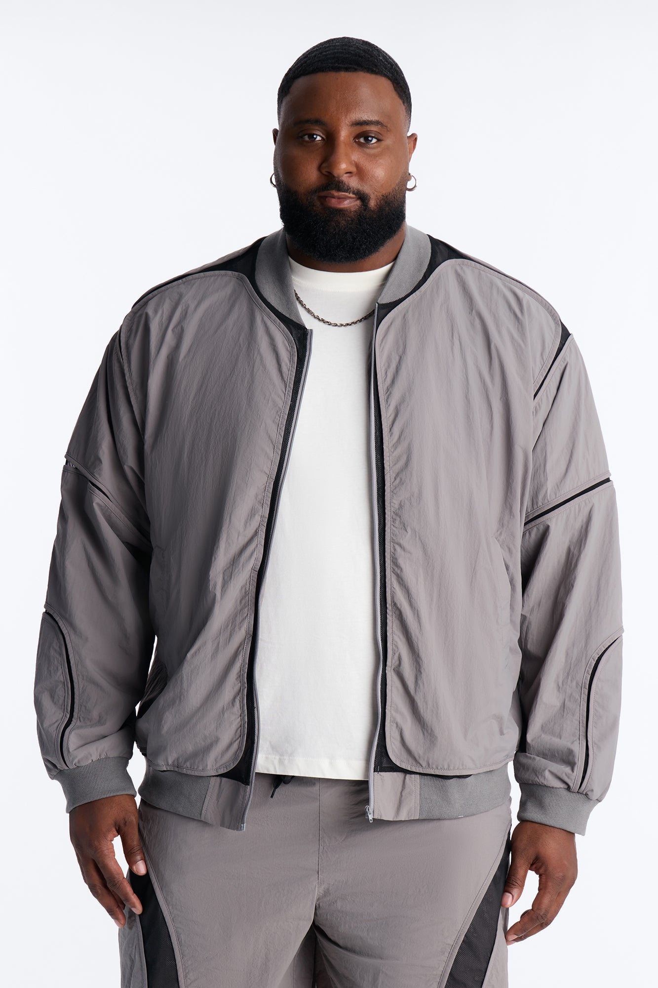 Courtside Mesh Paneled Bomber Jacket - Charcoal