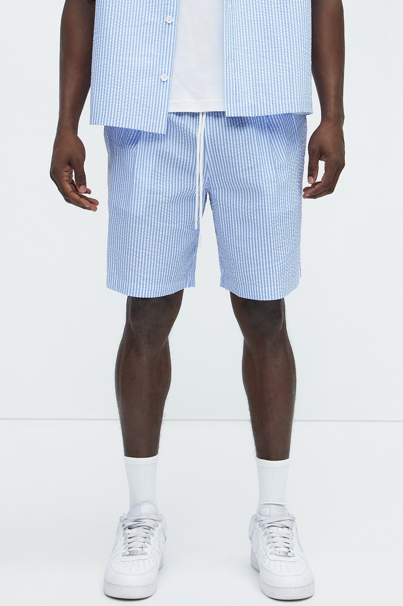 Seersucker Relaxed Shorts - Blue/combo