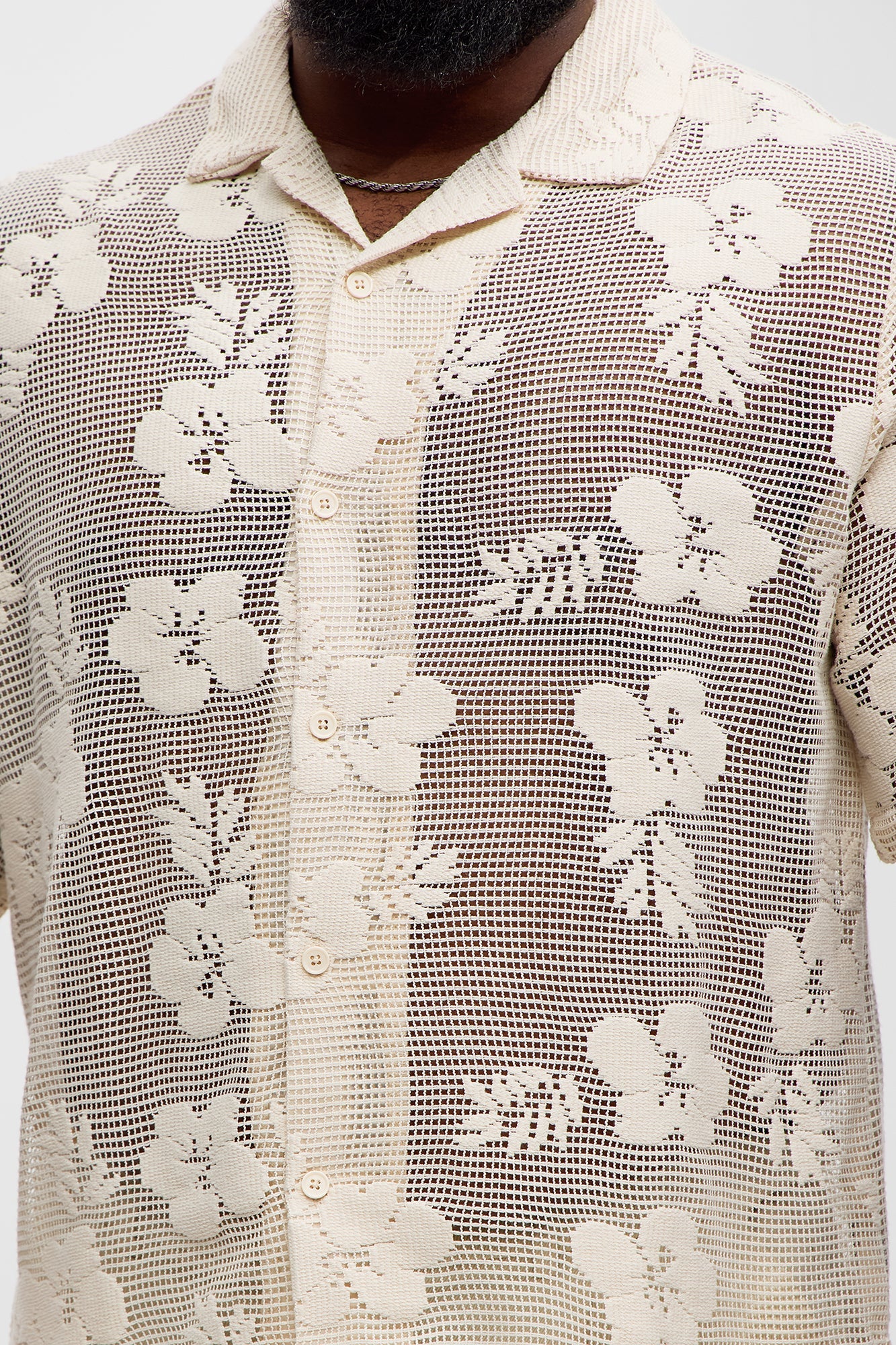 Carver Open Knit Crochet Cuban Shirt - Cream