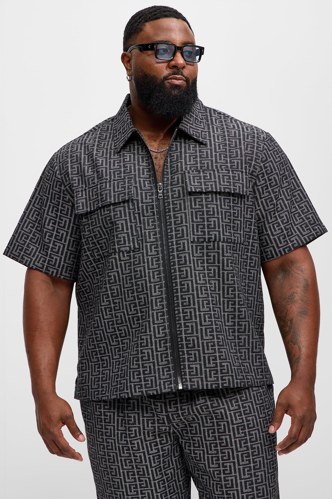 Fallon Jacquard Zip Shirt - Charcoal