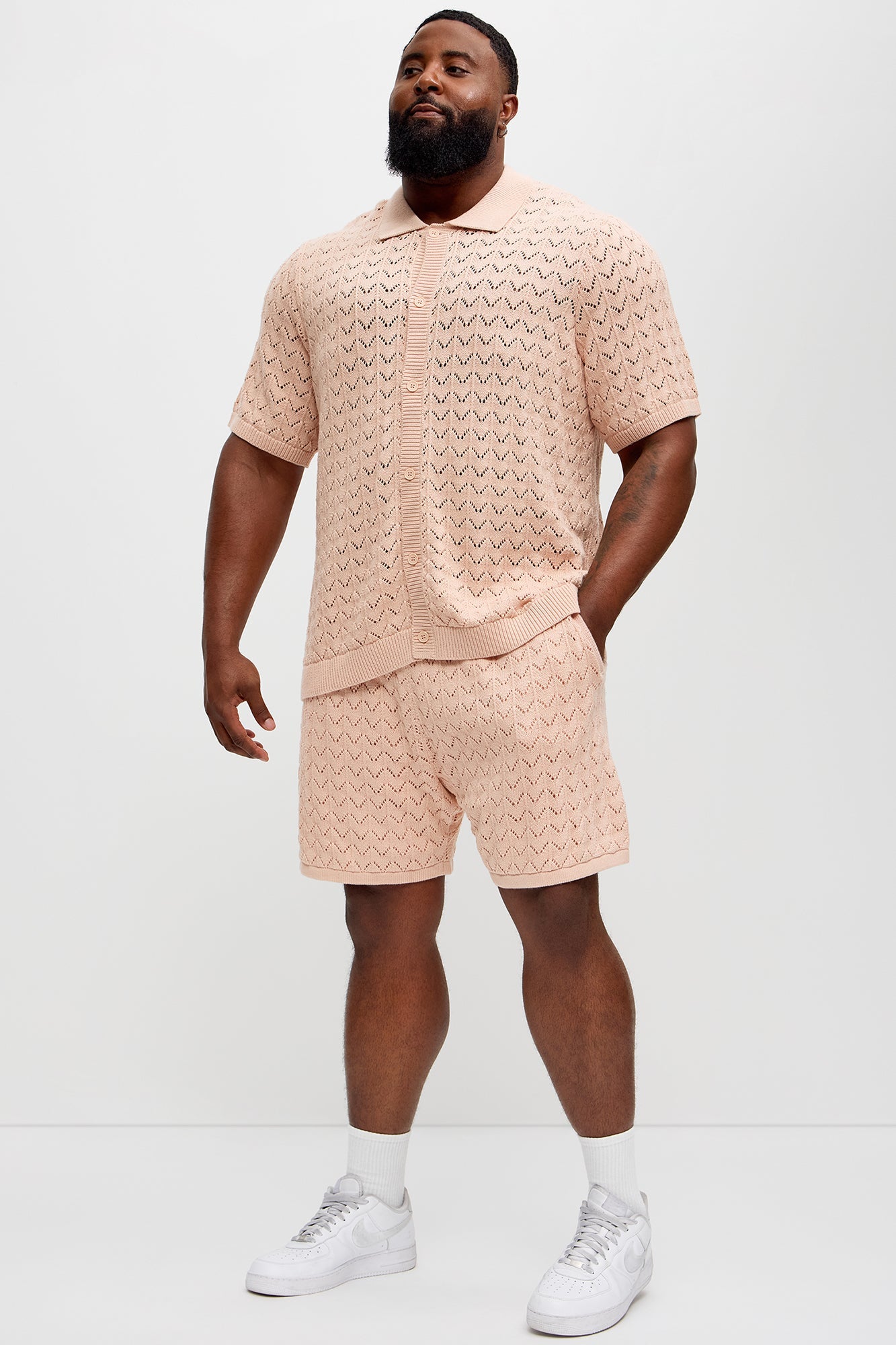 Waterfall Texture Open Knit Shirt - Mauve