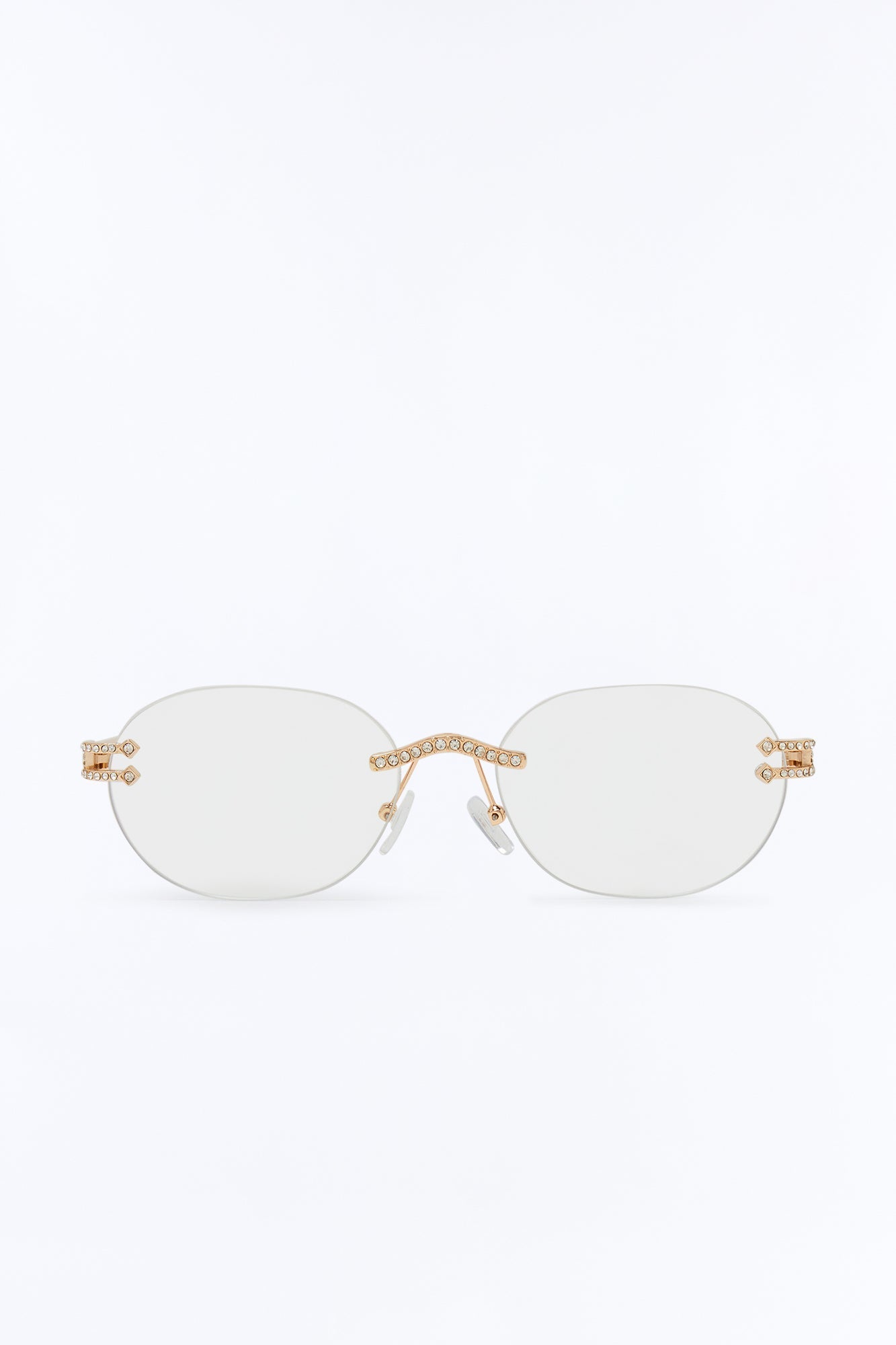 Embellished Round Frameless Metal Sunglasses - Gold