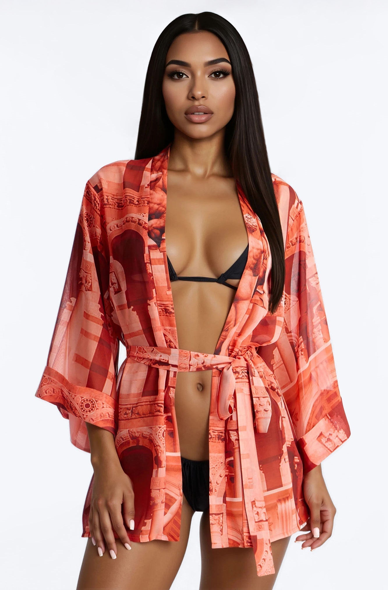 Enjoy The Waves Novelty Swim Cover Up Kimono - Orange NEWFASHIONEDGE