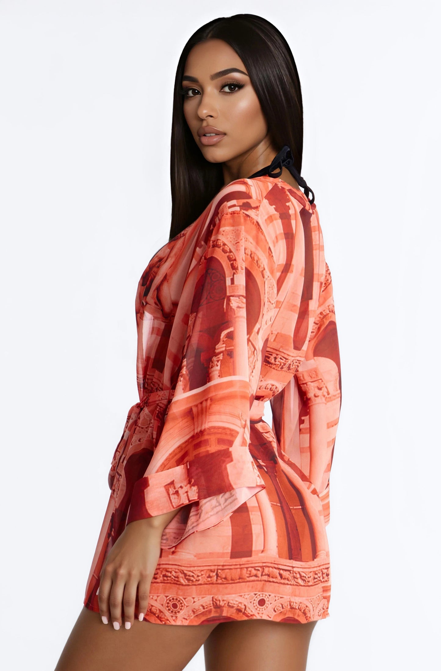 Enjoy The Waves Novelty Swim Cover Up Kimono - Orange NEWFASHIONEDGE